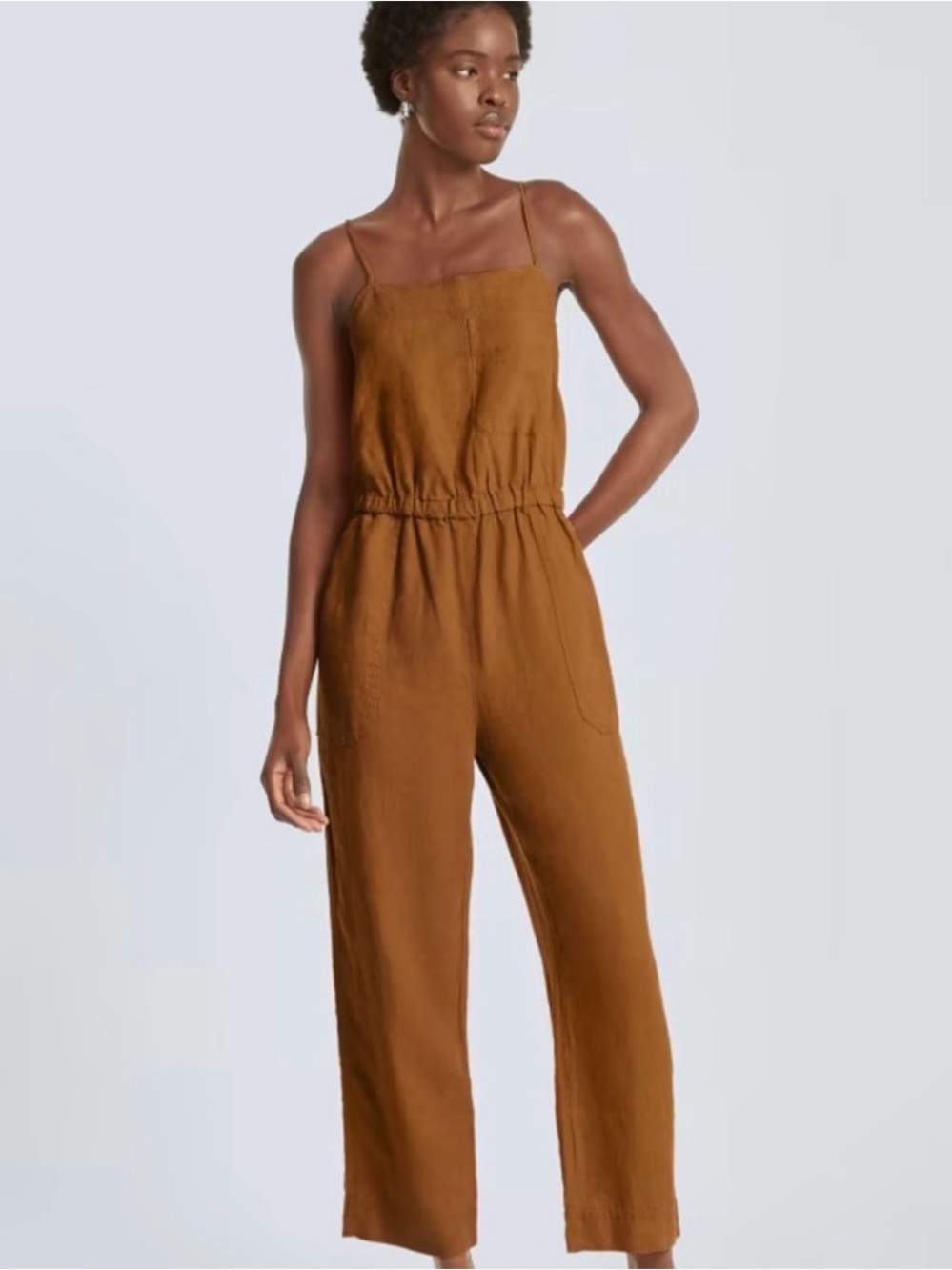 Everlane Rust-Brown Sleeveless Linen Jumpsuit Size Large